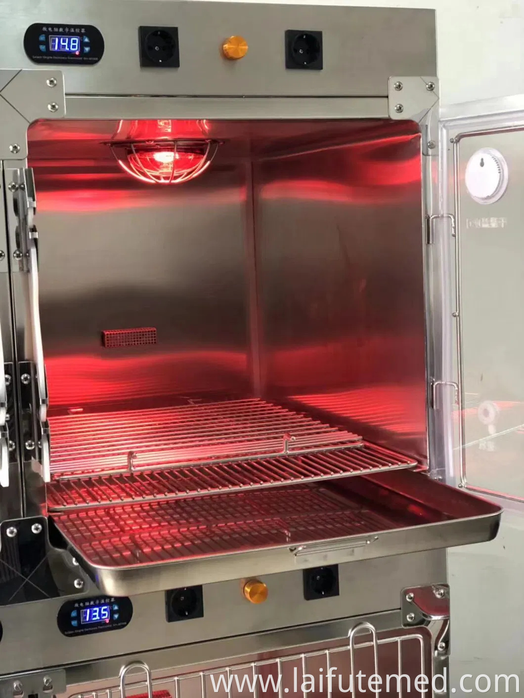 Animal Vet Pet Hospital Clinic Dog Cat Stainless Steel Veterinary Therapy Oxygen Infrared Warm Heated Cage with IV Pole